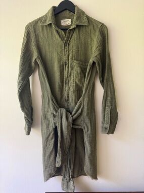 Current/Elliott Olive Green Gauze Twisted Button-Up Mini Shirt Dress. Fits XS, S